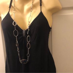 CHICO'S Long Hoop Chain Necklace Silver Tone Signed Shiny